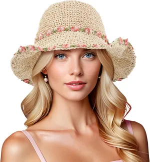 DOCILA Straw Bucket Hat for Women Fashion Print Straws Sun Hats Packable Lightweight Summer Beach Fisherman Caps