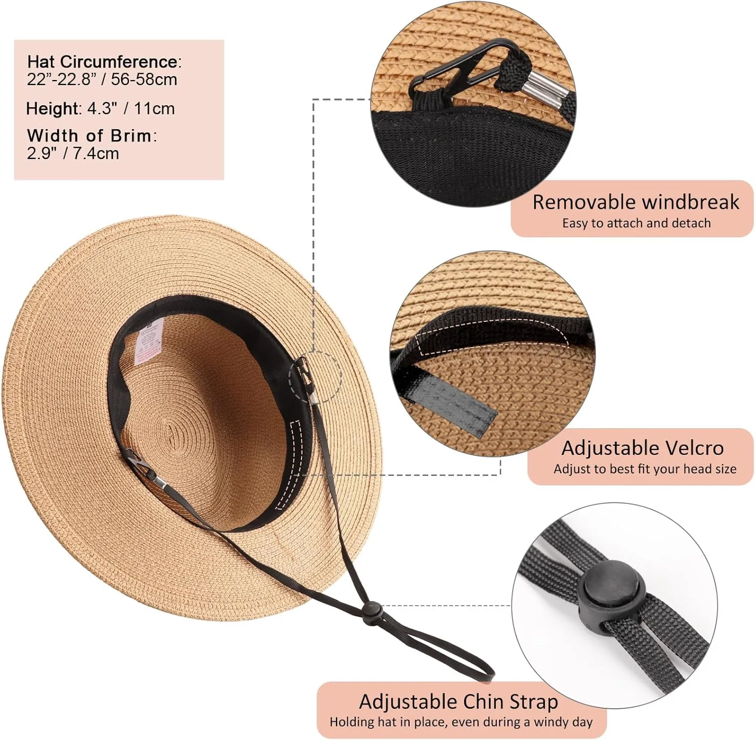 DRESHOW Women Straw Panama Hat Travel Fedora Beach Sun Hat Summer Wide Brim Straw Roll up Hat UPF 50 