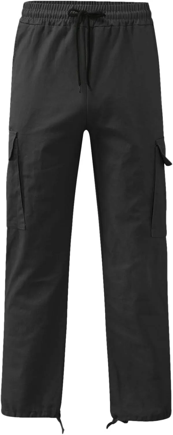Elastic Waist Cargo Pants for Men Relaxed Fit Tactical Hiking Pants Casual Work Trousers Drawstring Travel Pants