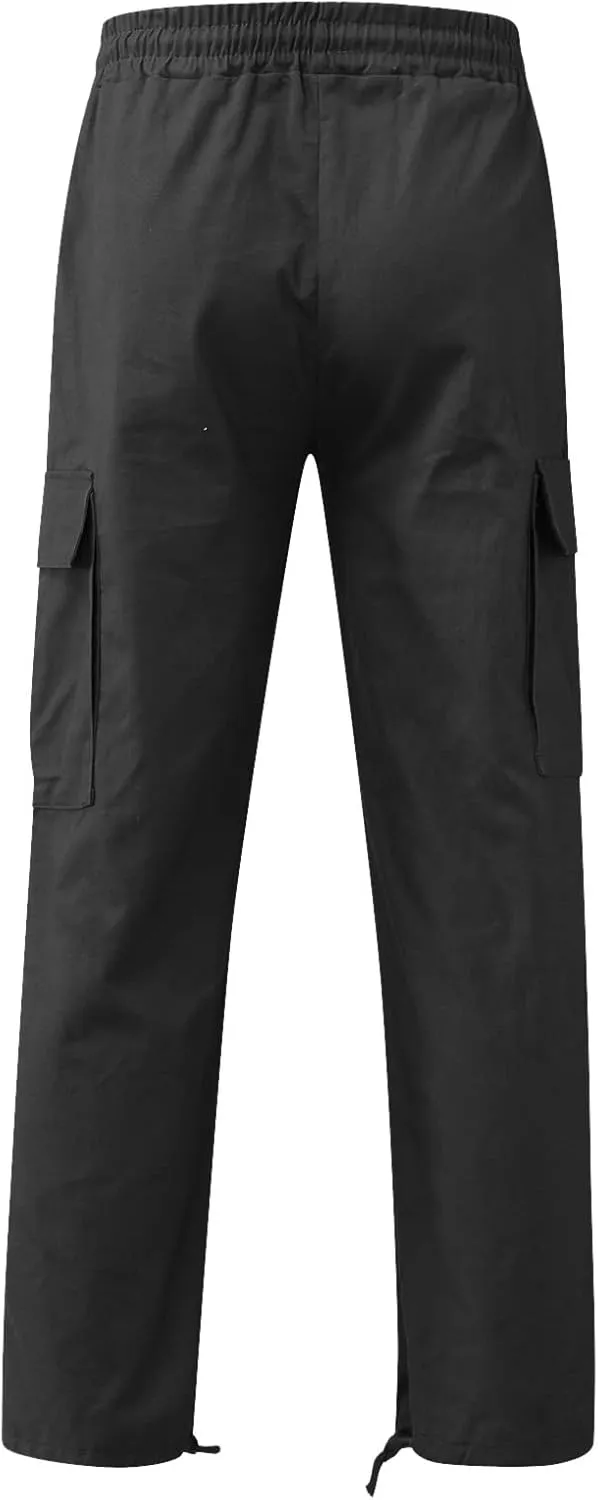 Elastic Waist Cargo Pants for Men Relaxed Fit Tactical Hiking Pants Casual Work Trousers Drawstring Travel Pants
