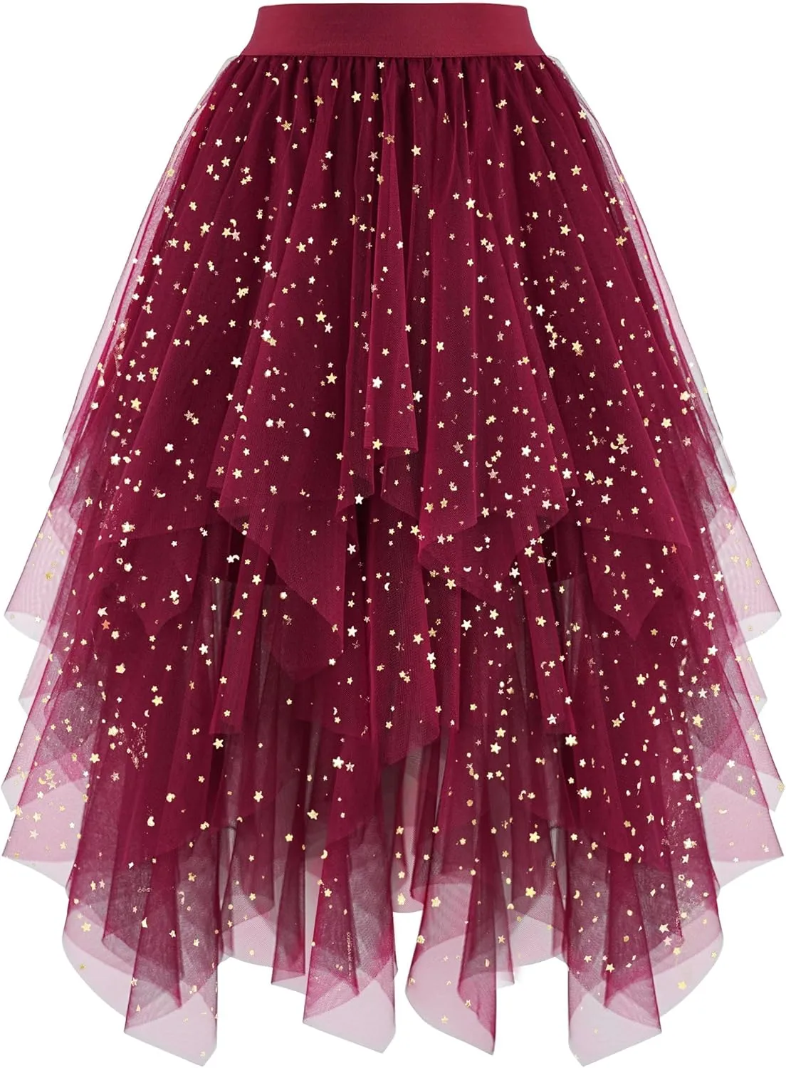 Ellames Women's Tulle Skirts High Low Layered Puffy Fairy Skirts Midi Length Irregular Tutu Skirt