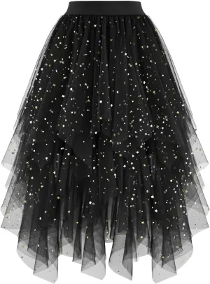 Ellames Women's Tulle Skirts High Low Layered Puffy Fairy Skirts Midi Length Irregular Tutu Skirt