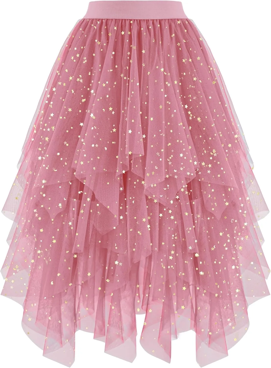 Ellames Women's Tulle Skirts High Low Layered Puffy Fairy Skirts Midi Length Irregular Tutu Skirt