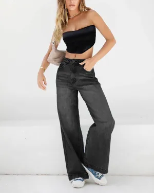 EMMIOL Women's Wide Leg Jeans Distress Adjustable Waist Denim Pants Vintage Y2K Trousers