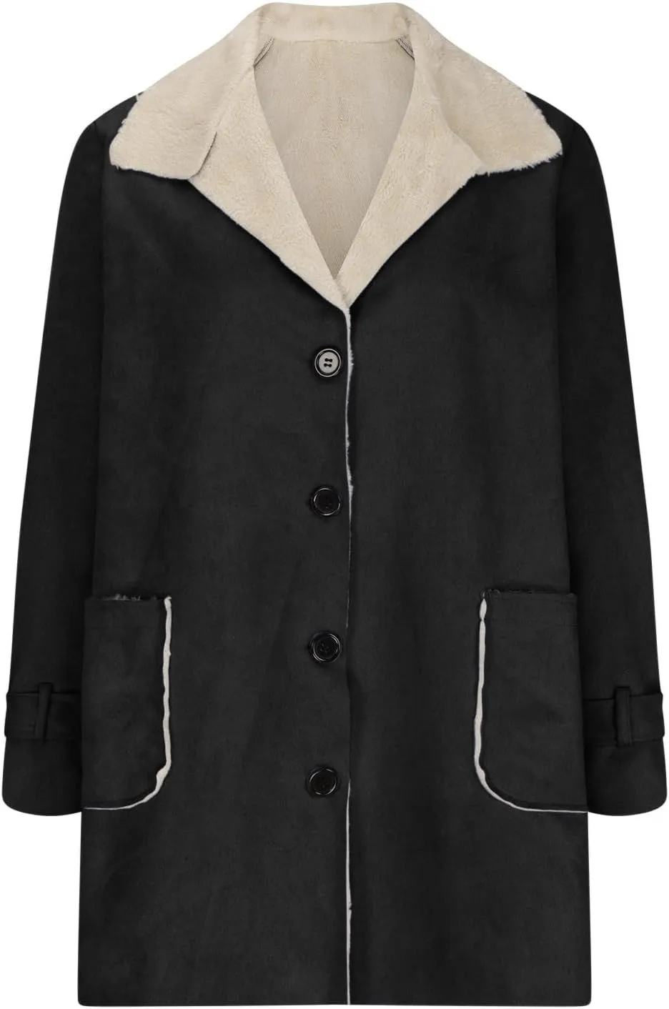 Faux Suede Winter Jacket Women Fleece Lined Sherpa Coat Lapel Collar Jacket Ladies Warm Peacoat Outerwear with Pockets