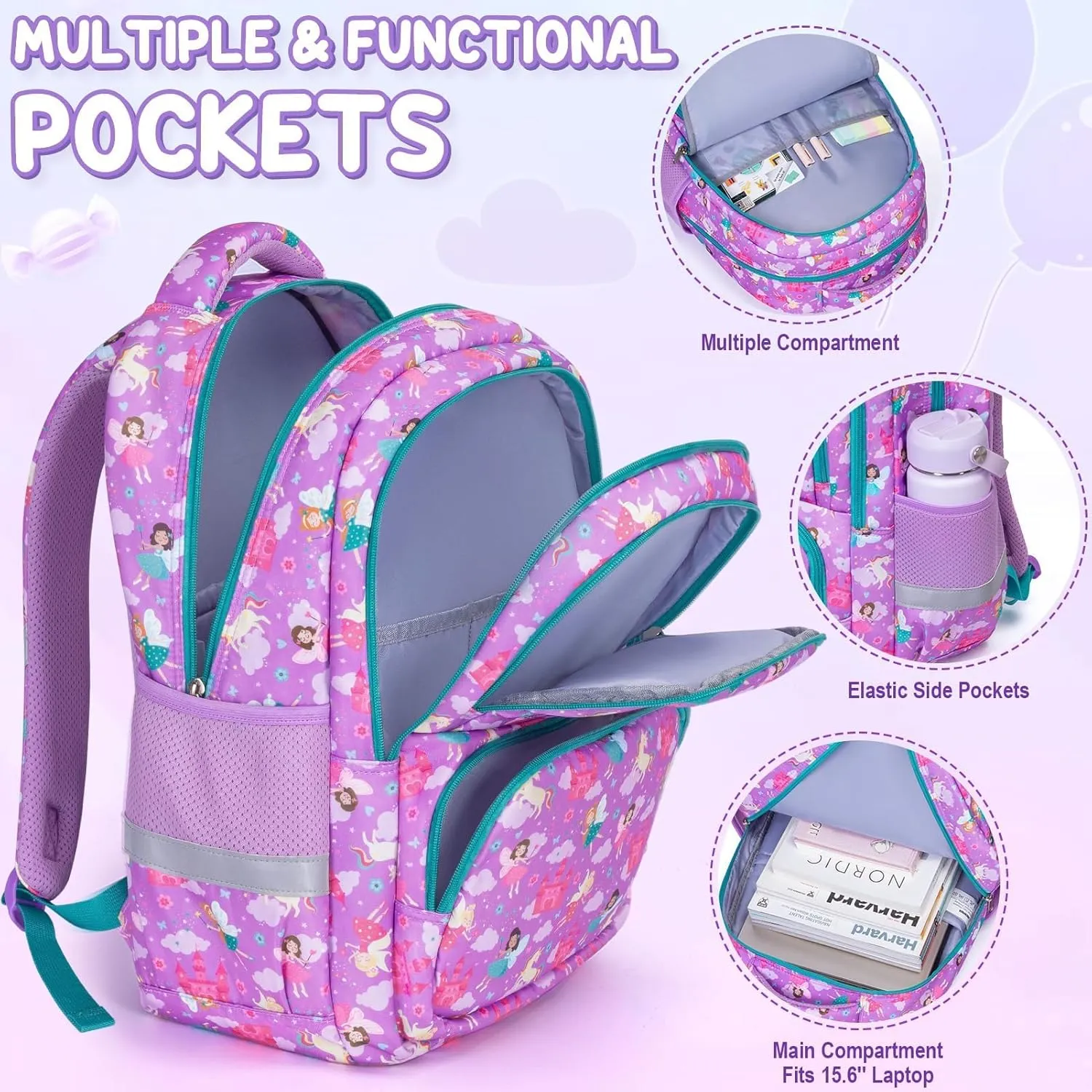 Fimibuke Kids Backpack for School Boys, 3PCS Waterproof Toddler School Bag Cute Bookbag Set with Lunch Box & Pencil Case for Preschool Kindergarten Elementary Back to School Student Ages 3-12, Trucks