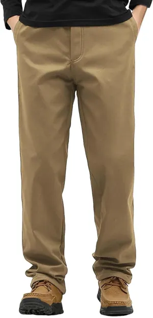 Fleece Lined Cargo Pants Men Warm Straight Leg Work Pants Plus Size Outdoor Thermal Winter Trousers with Multi Pocket