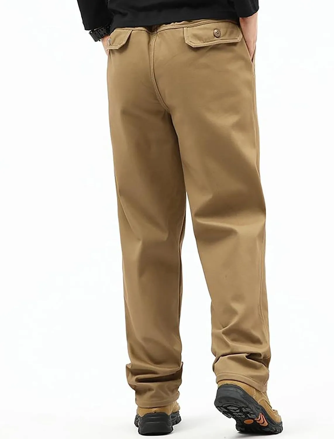 Fleece Lined Cargo Pants Men Warm Straight Leg Work Pants Plus Size Outdoor Thermal Winter Trousers with Multi Pocket