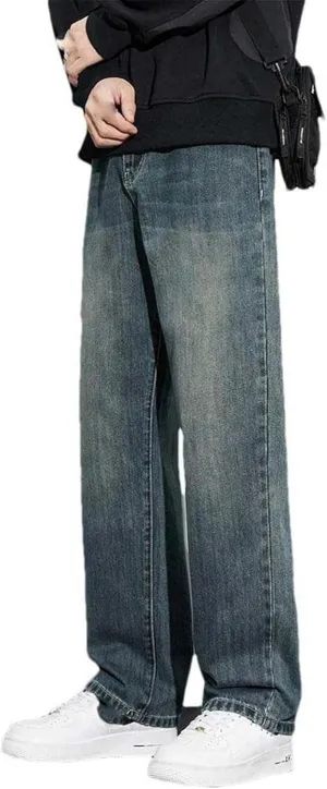Fleece Loose Straight Men's Winter Classic Wide-Leg Jeans Korean Style Thickened Warm Men's Trousers