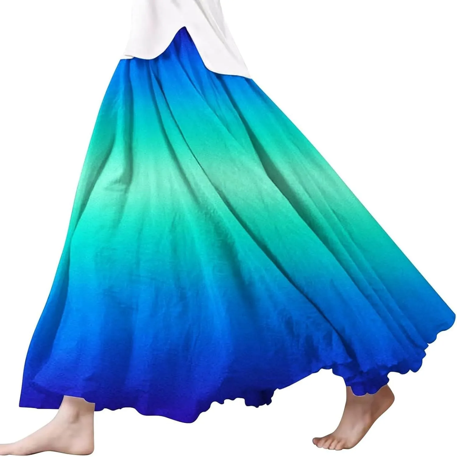 Floral Dress for Women Summer Boho Casual Elastic Waist Skirts Below Knee A-Line Midi Length Skirt Beach Vacation