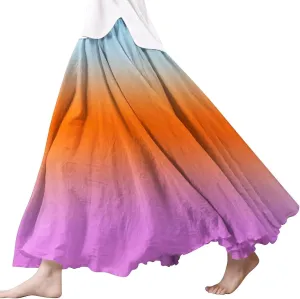 Floral Dress for Women Summer Boho Flowy Skirt High Waist Linen Midi Skirts for Women Trendy Casual Outfits