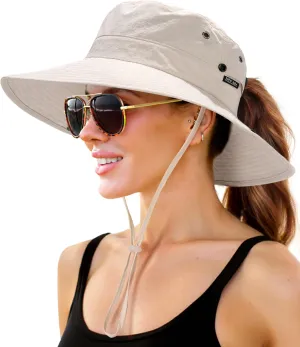 FURTALK Sun Hats for Women with Ponytail Hole Wide Brim Beach Bucket Hat UPF 50  Fishing Hiking Outdoor Hats