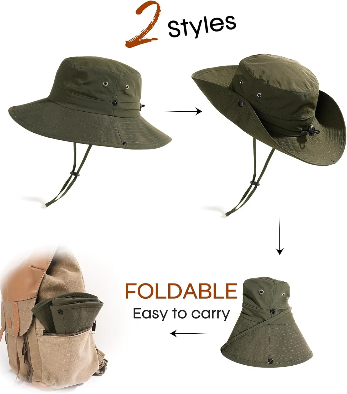 FURTALK Sun Hats for Women with Ponytail Hole Wide Brim Beach Bucket Hat UPF 50  Fishing Hiking Outdoor Hats