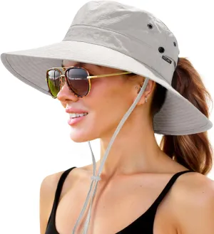 FURTALK Sun Hats for Women with Ponytail Hole Wide Brim Beach Bucket Hat UPF 50  Fishing Hiking Outdoor Hats