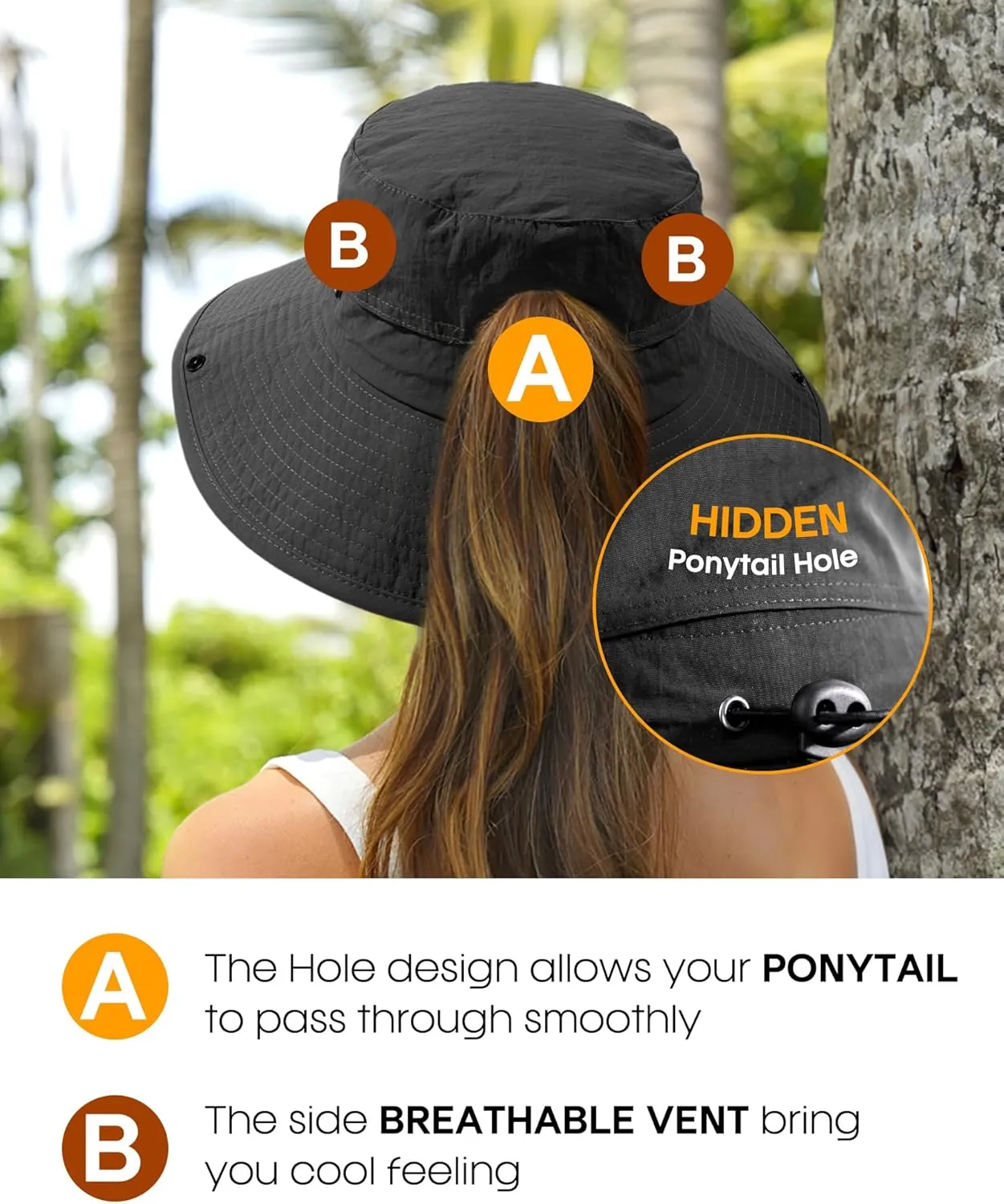 FURTALK Sun Hats for Women with Ponytail Hole Wide Brim Beach Bucket Hat UPF 50  Fishing Hiking Outdoor Hats