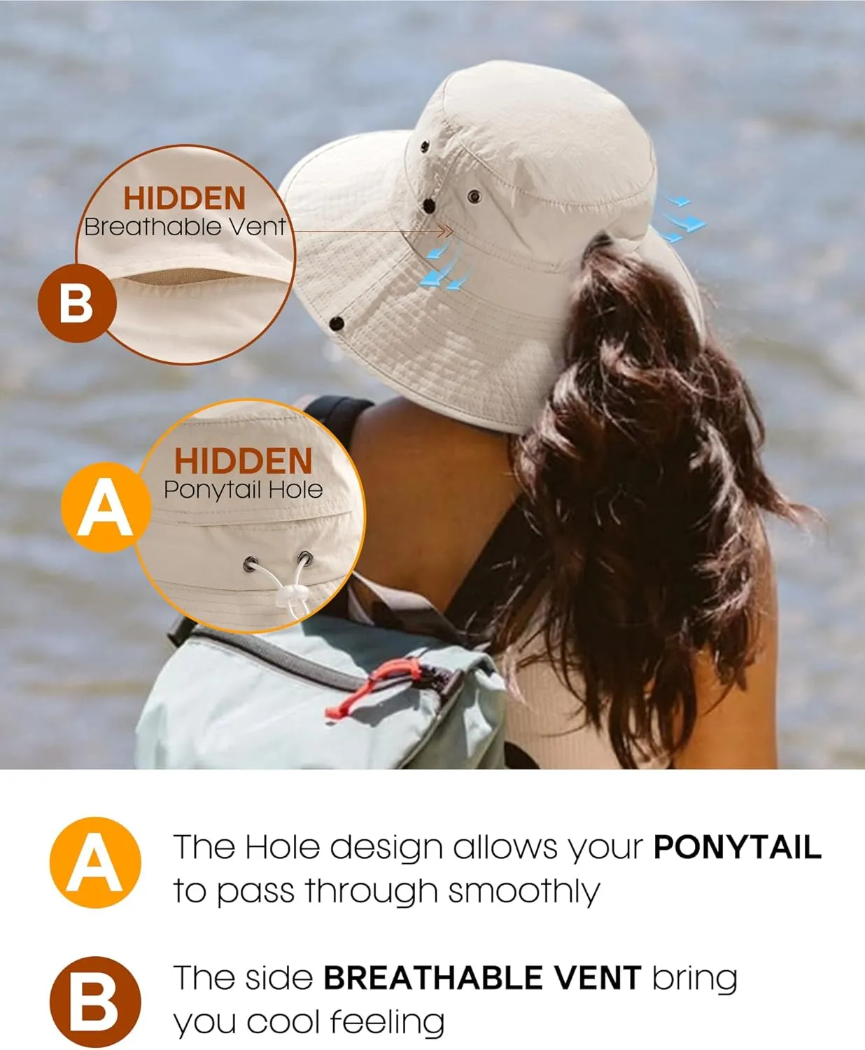 FURTALK Sun Hats for Women with Ponytail Hole Wide Brim Beach Bucket Hat UPF 50  Fishing Hiking Outdoor Hats