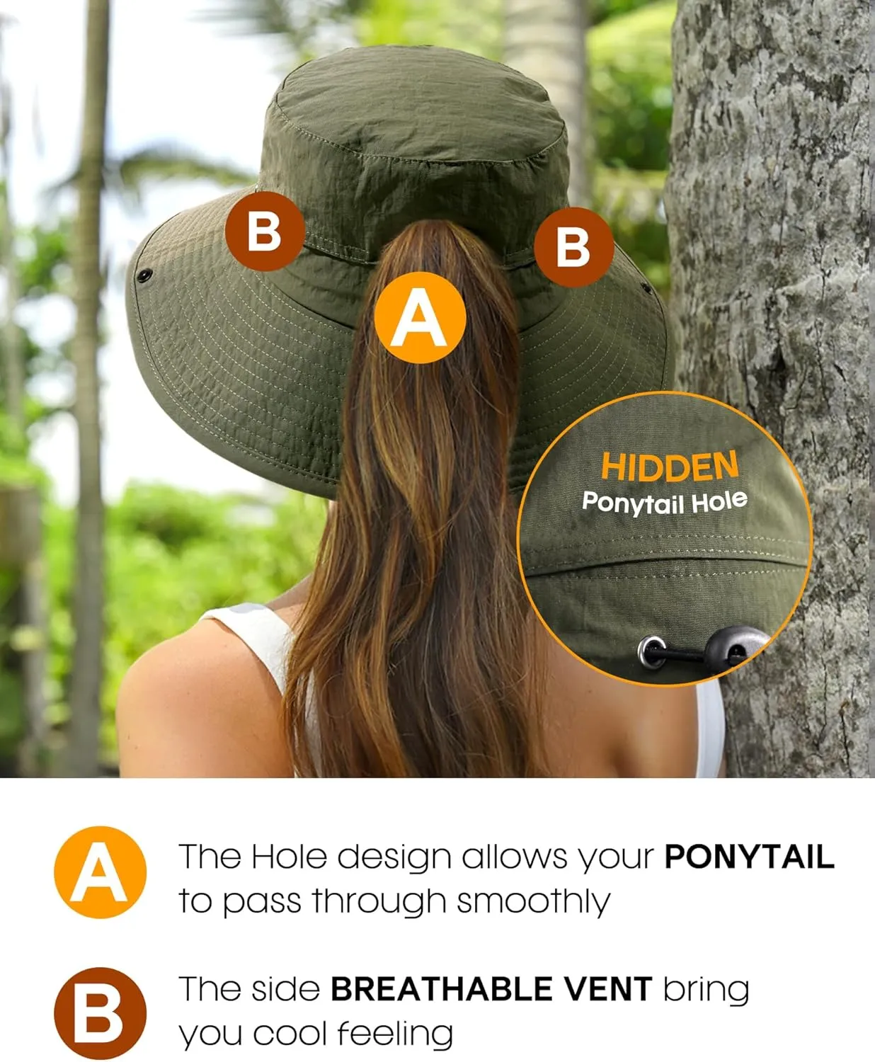 FURTALK Sun Hats for Women with Ponytail Hole Wide Brim Beach Bucket Hat UPF 50  Fishing Hiking Outdoor Hats