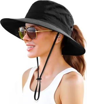 FURTALK Sun Hats for Women with Ponytail Hole Wide Brim Beach Bucket Hat UPF 50  Fishing Hiking Outdoor Hats