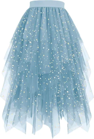 Hanpceirs Women's Tulle Skirts High Low Layered A-line Midi Skirt Irregular Tutu for Women