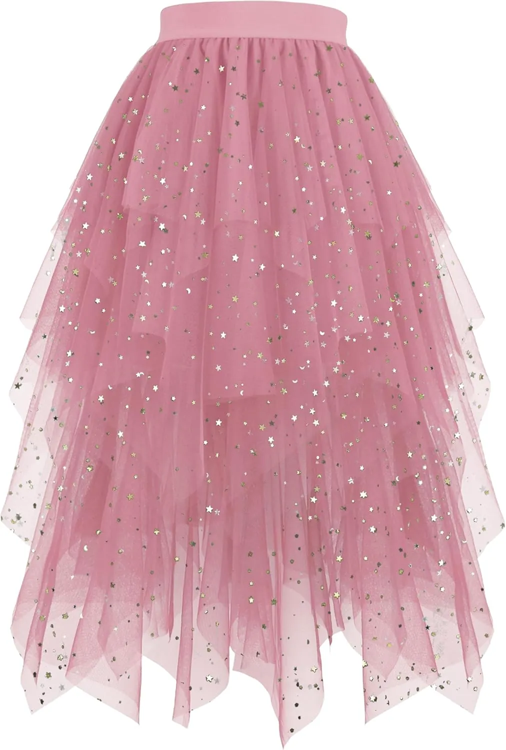 Hanpceirs Women's Tulle Skirts High Low Layered A-line Midi Skirt Irregular Tutu for Women
