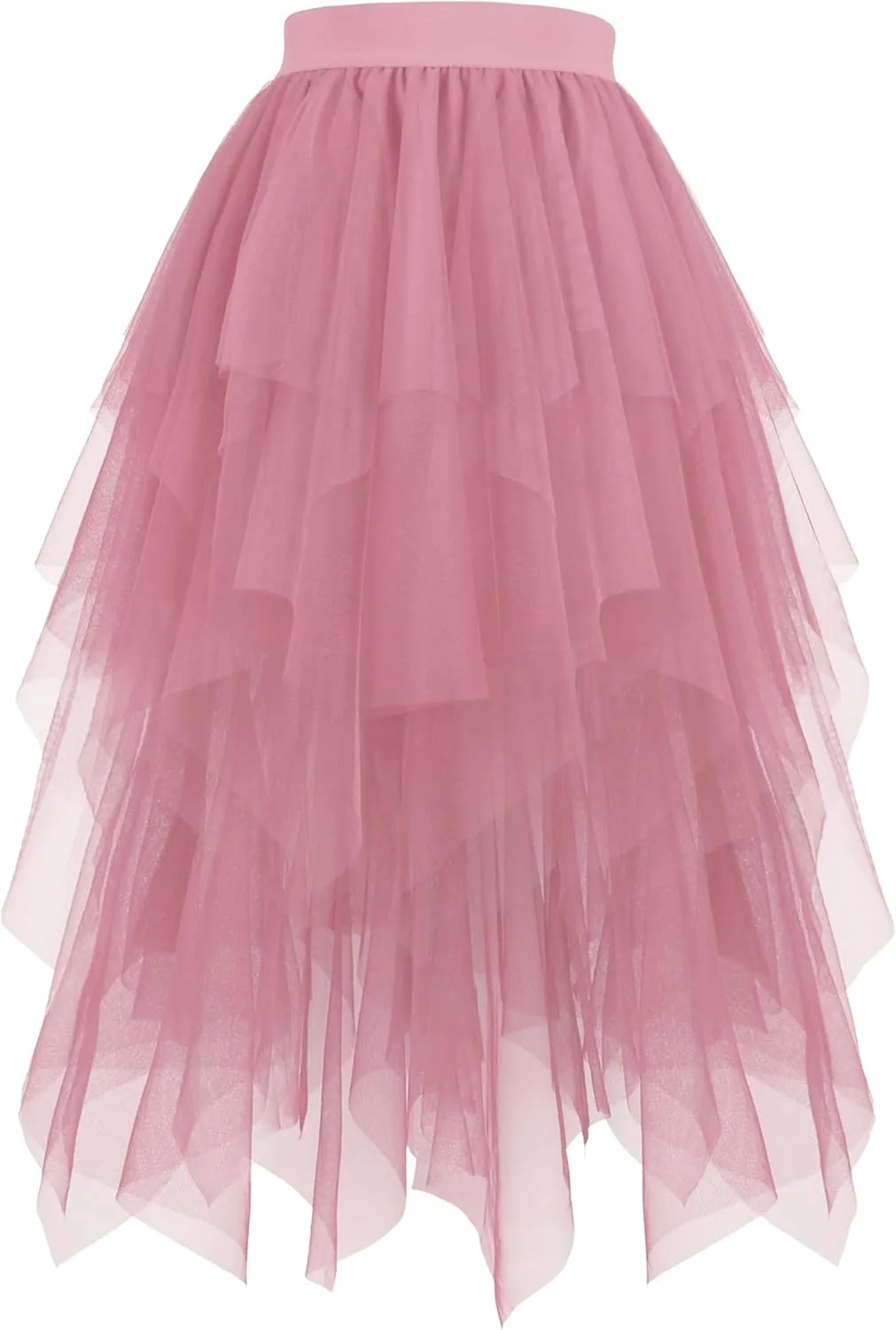 Hanpceirs Women's Tulle Skirts High Low Layered A-line Midi Skirt Irregular Tutu for Women
