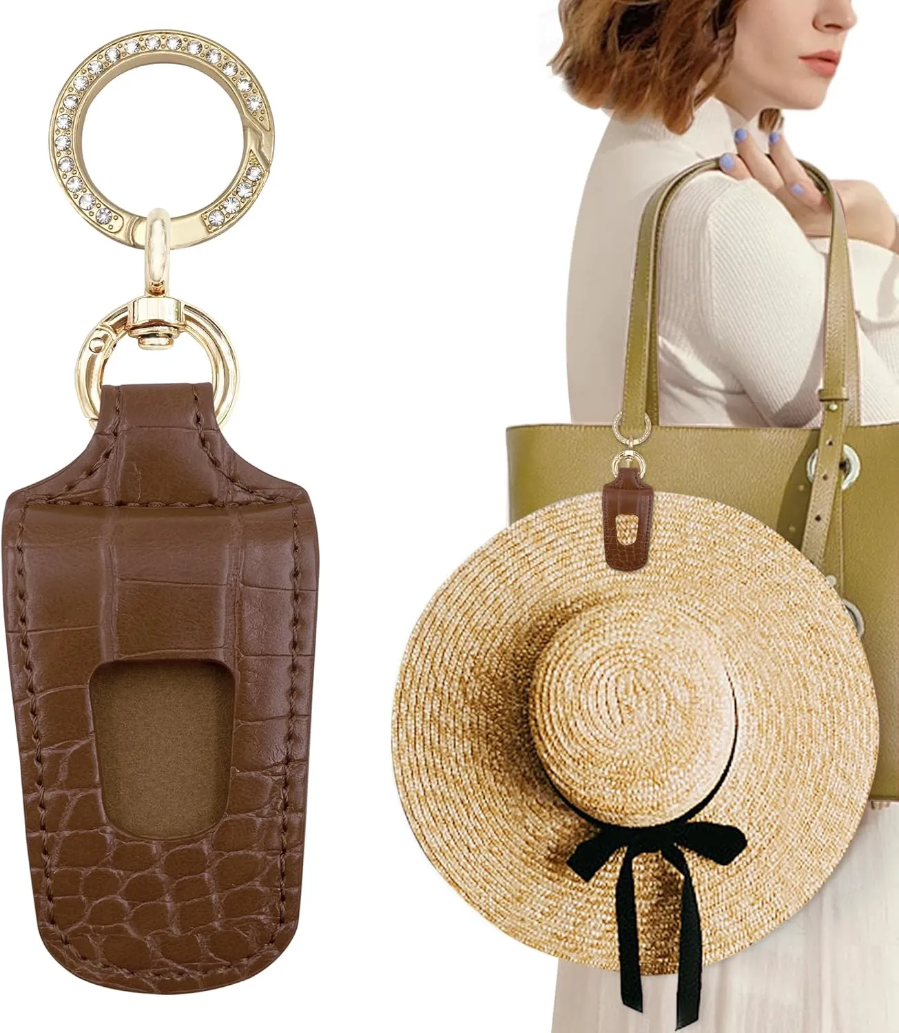 Hat Clip for Travel Backpack Luggage Crocodile Pattern Faux Leather Elastic Non-Magnetic Hat Holder Fashion Handbag Accessory