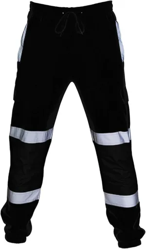 Hi Vis Safety Pants for Men Women Reflective High Visibility Pants Elastic Waist Work Cargo Pants with Pockets