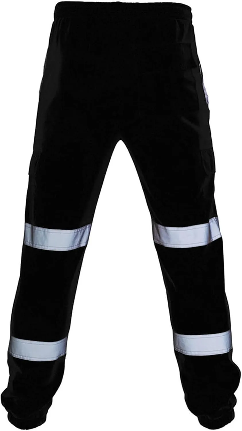 Hi Vis Safety Pants for Men Women Reflective High Visibility Pants Elastic Waist Work Cargo Pants with Pockets