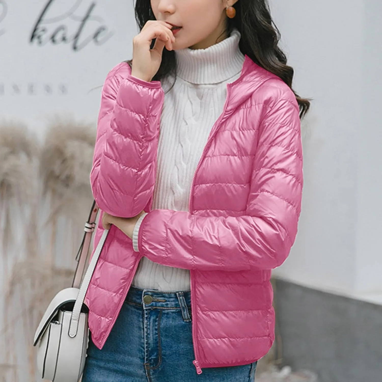 hlysgo Women Lightweight Down Puffer Jacket, Womens Hooded Packable Winter Jacket Slim Fit Quilted Coats Outwear