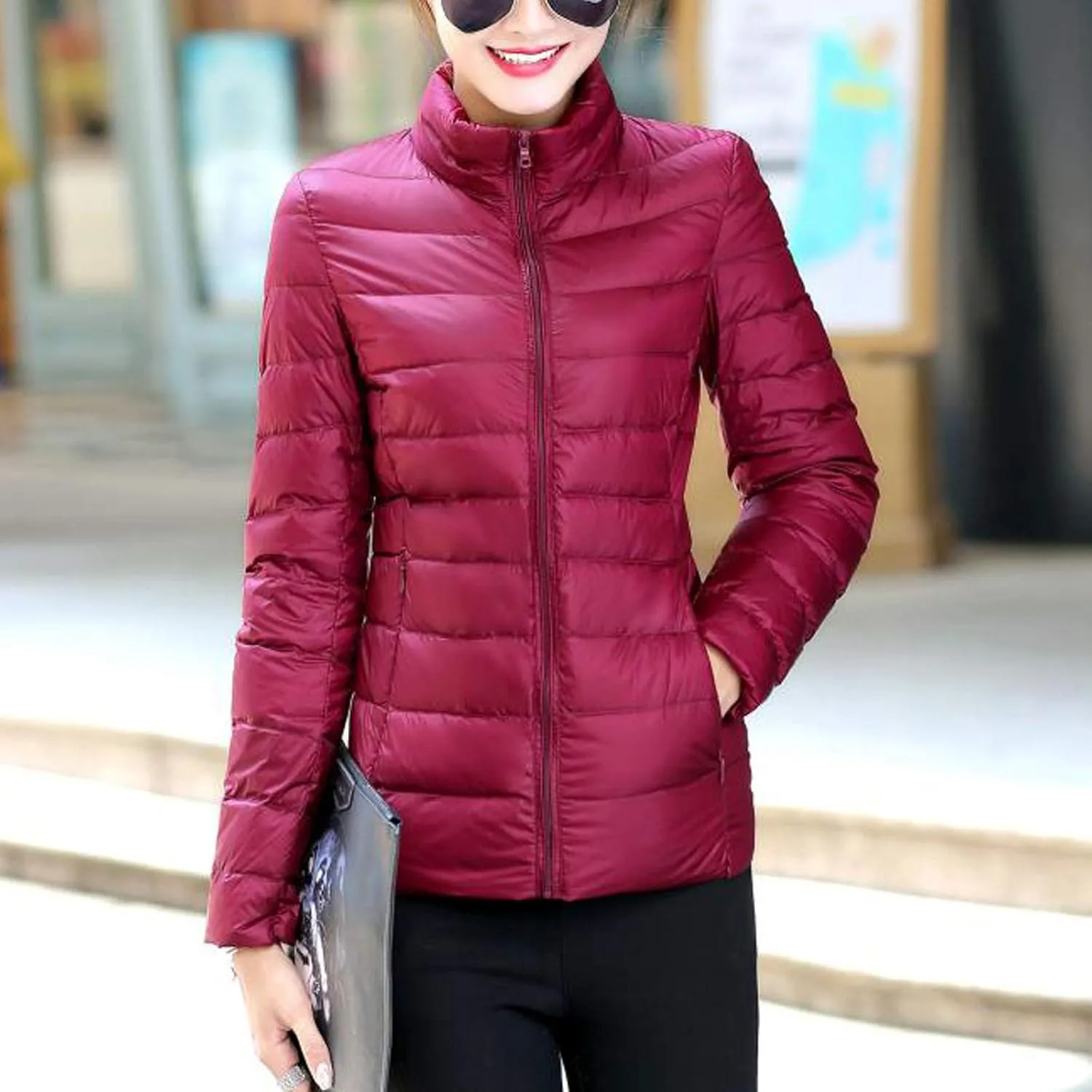 hlysgo Womens Winter Lightweight Puffer Jacket Coat Long Sleeve Short Warm Quilted Jacket Zip Up Down Jackets with Pocket