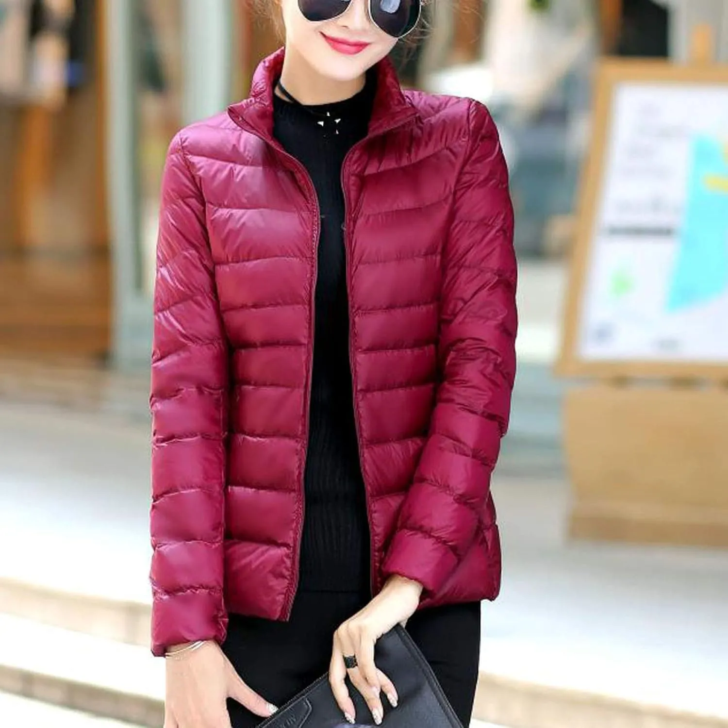 hlysgo Womens Winter Lightweight Puffer Jacket Coat Long Sleeve Short Warm Quilted Jacket Zip Up Down Jackets with Pocket