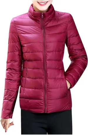 hlysgo Womens Winter Lightweight Puffer Jacket Coat Long Sleeve Short Warm Quilted Jacket Zip Up Down Jackets with Pocket