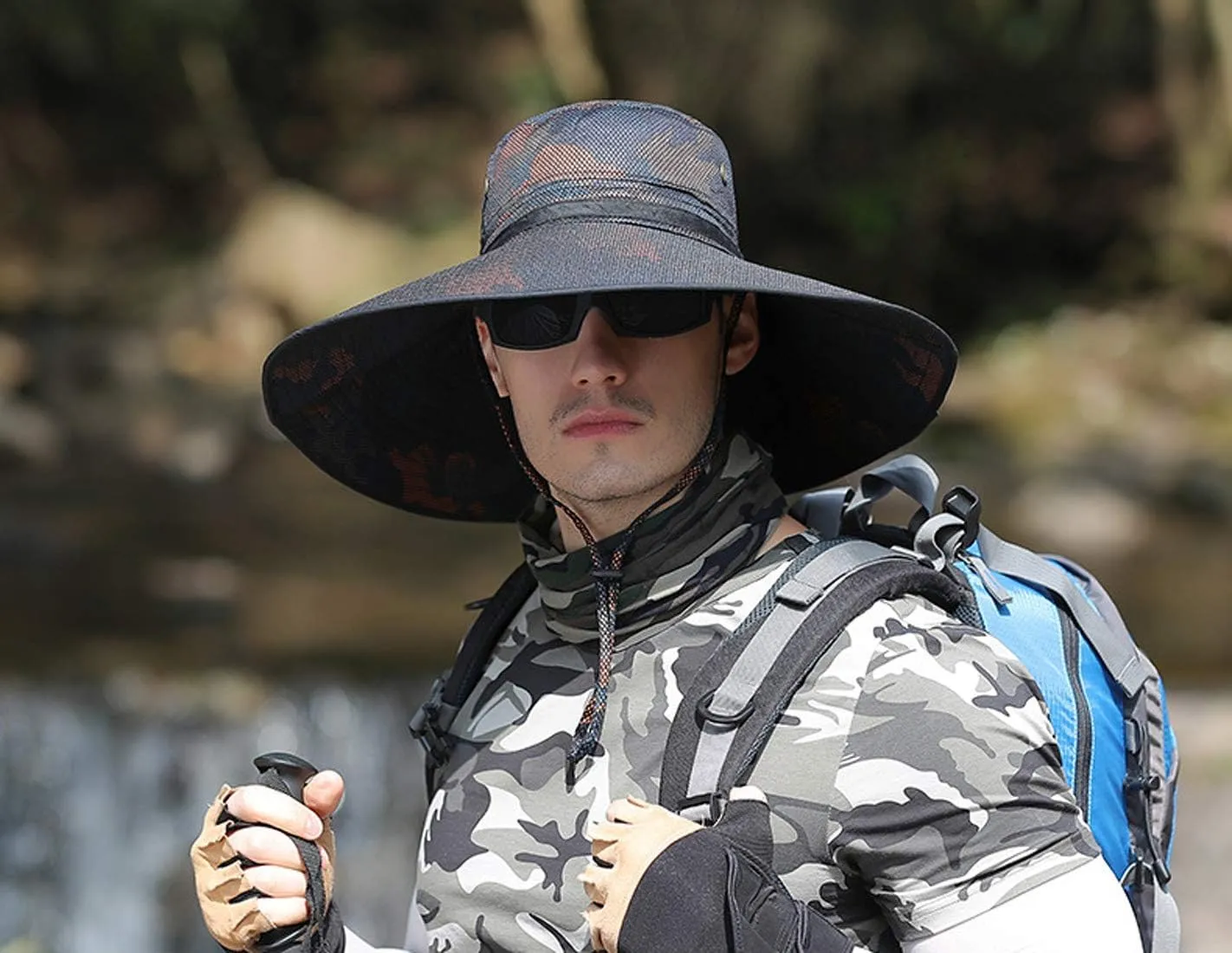 HUAMULAN 6" Super Wide Brim Sun Hats, Men and Women Bucket Hat for Fishing Hiking Garden Lawn Work Safari Camping Outdoor
