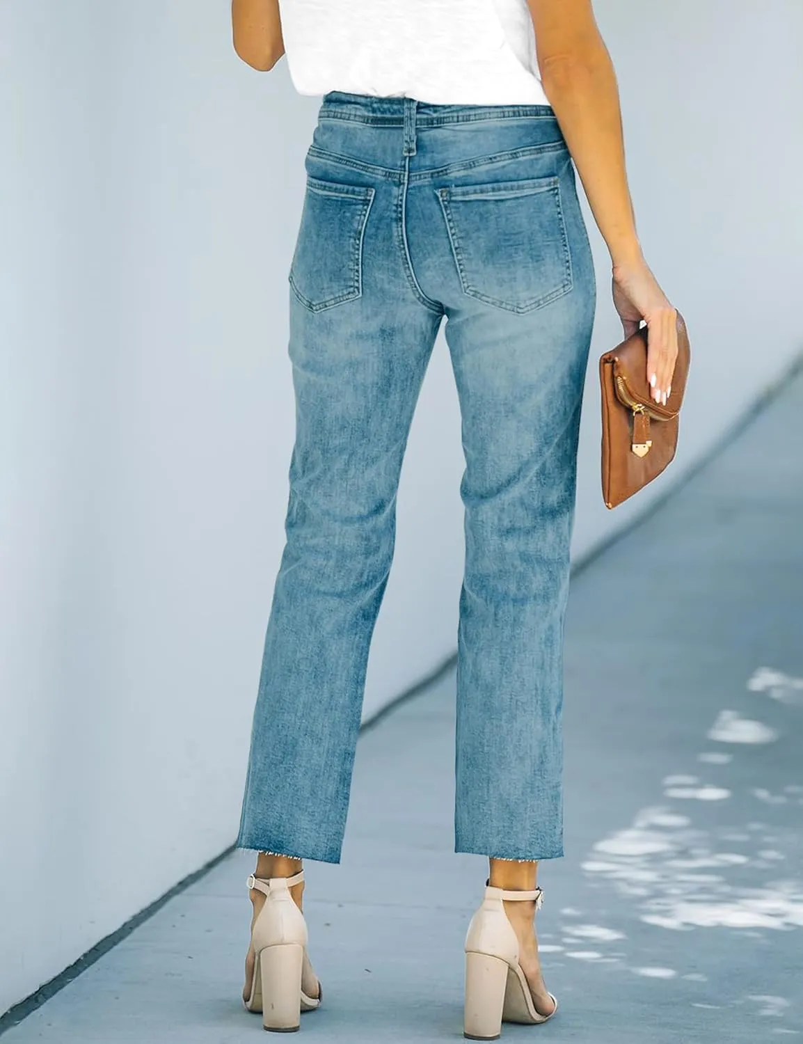 HUNGSON Women's Wide Leg Jeans High Waisted Stretchy Capri Pants Loose Denim Pants