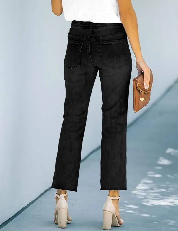 HUNGSON Women's Wide Leg Jeans High Waisted Stretchy Capri Pants Loose Denim Pants