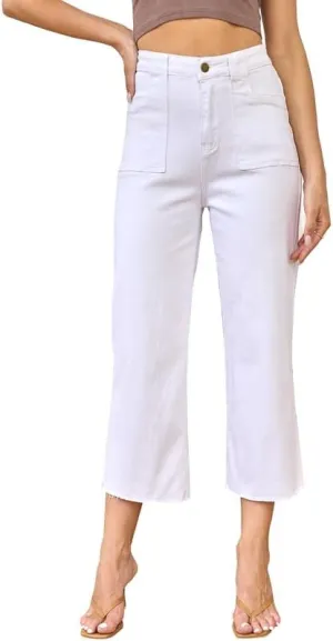 HUNGSON Women's Wide Leg Jeans High Waisted Stretchy Capri Pants Loose Denim Pants