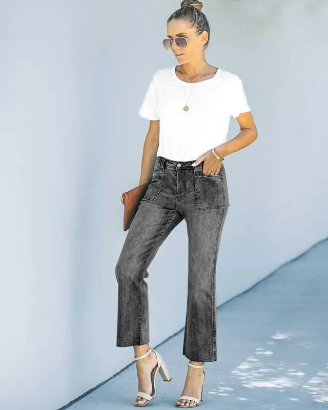 HUNGSON Women's Wide Leg Jeans High Waisted Stretchy Capri Pants Loose Denim Pants