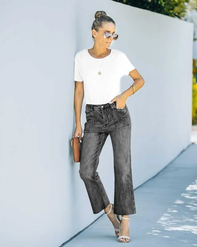 HUNGSON Women's Wide Leg Jeans High Waisted Stretchy Capri Pants Loose Denim Pants