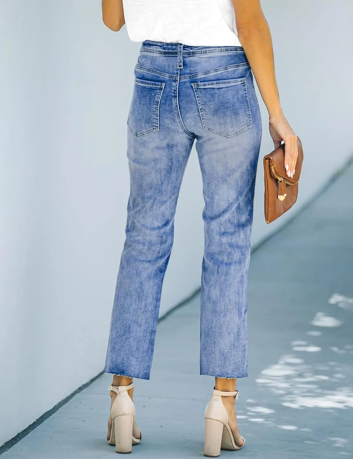HUNGSON Women's Wide Leg Jeans High Waisted Stretchy Capri Pants Loose Denim Pants