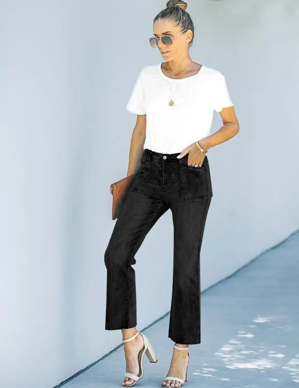 HUNGSON Women's Wide Leg Jeans High Waisted Stretchy Capri Pants Loose Denim Pants