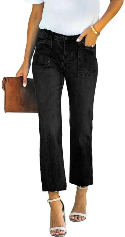 HUNGSON Women's Wide Leg Jeans High Waisted Stretchy Capri Pants Loose Denim Pants