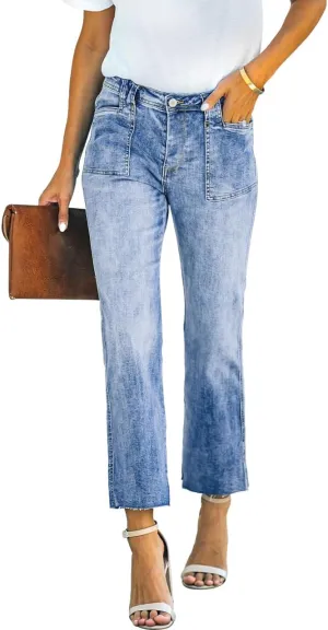 HUNGSON Women's Wide Leg Jeans High Waisted Stretchy Capri Pants Loose Denim Pants