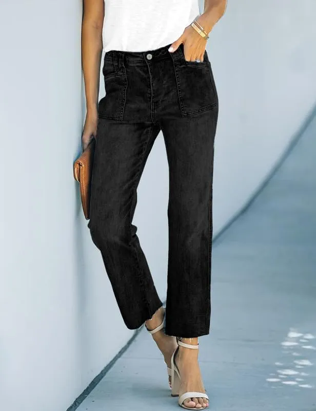 HUNGSON Women's Wide Leg Jeans High Waisted Stretchy Capri Pants Loose Denim Pants