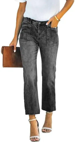 HUNGSON Women's Wide Leg Jeans High Waisted Stretchy Capri Pants Loose Denim Pants