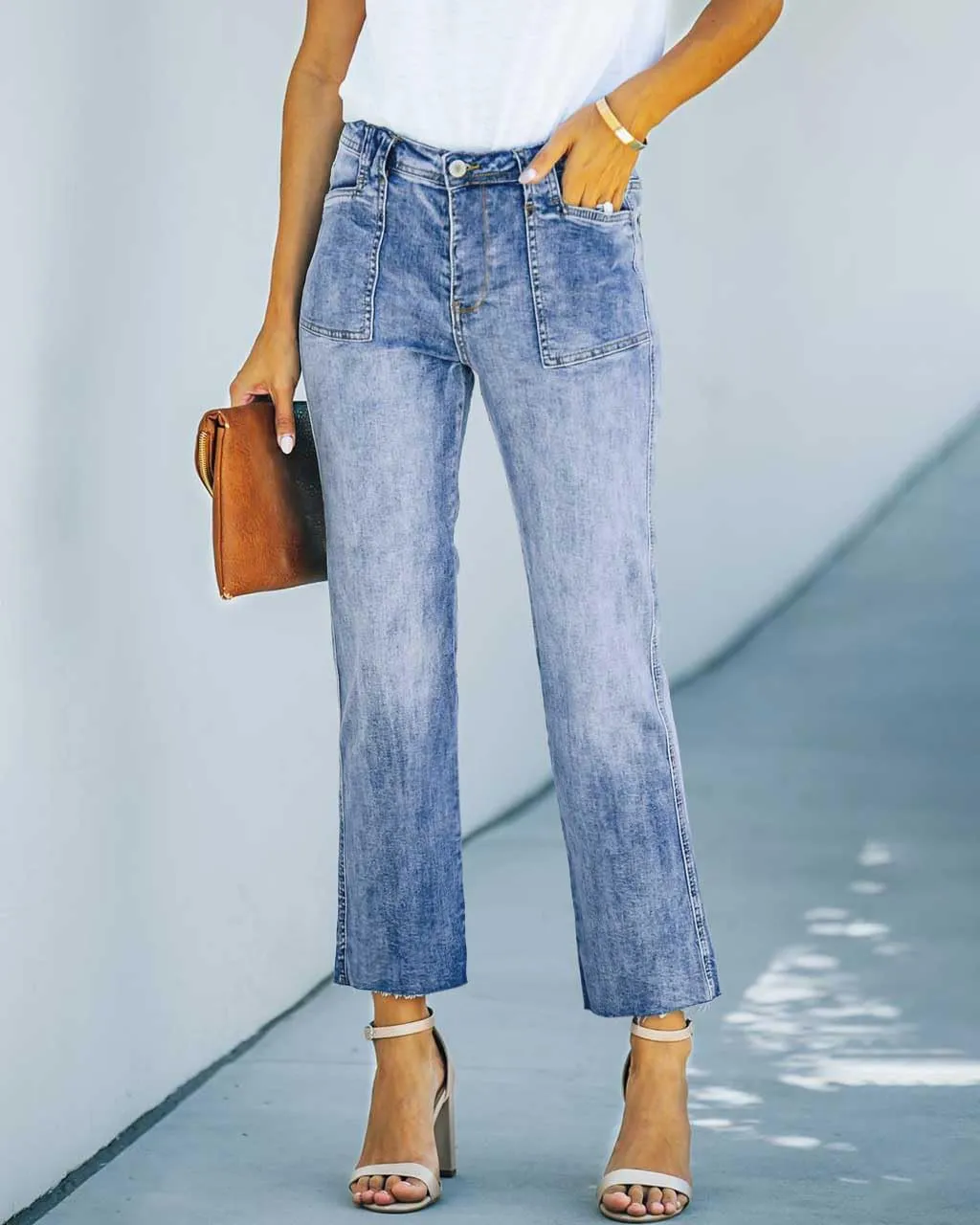 HUNGSON Women's Wide Leg Jeans High Waisted Stretchy Capri Pants Loose Denim Pants