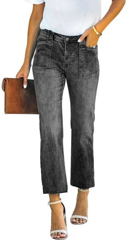 HUNGSON Women's Wide Leg Jeans High Waisted Stretchy Capri Pants Loose Denim Pants