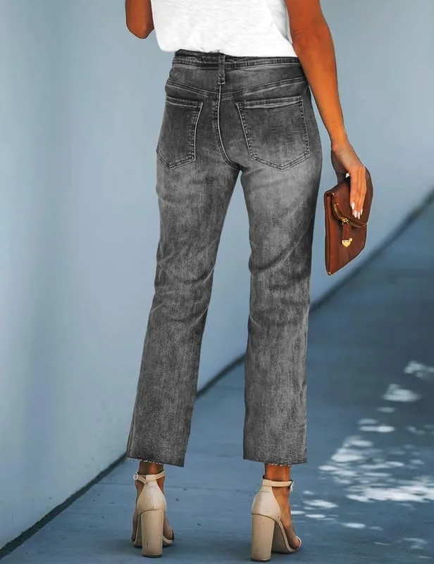 HUNGSON Women's Wide Leg Jeans High Waisted Stretchy Capri Pants Loose Denim Pants