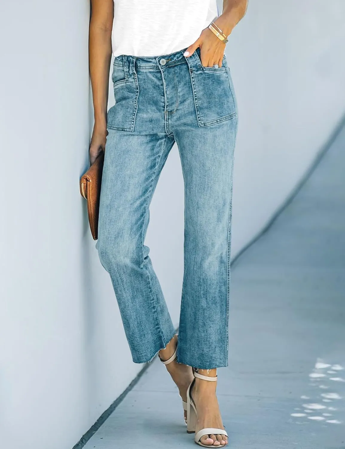 HUNGSON Women's Wide Leg Jeans High Waisted Stretchy Capri Pants Loose Denim Pants