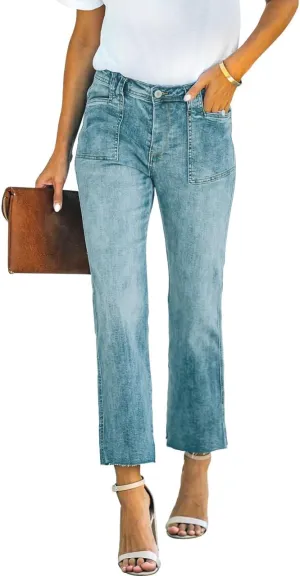 HUNGSON Women's Wide Leg Jeans High Waisted Stretchy Capri Pants Loose Denim Pants