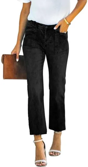 HUNGSON Women's Wide Leg Jeans High Waisted Stretchy Capri Pants Loose Denim Pants